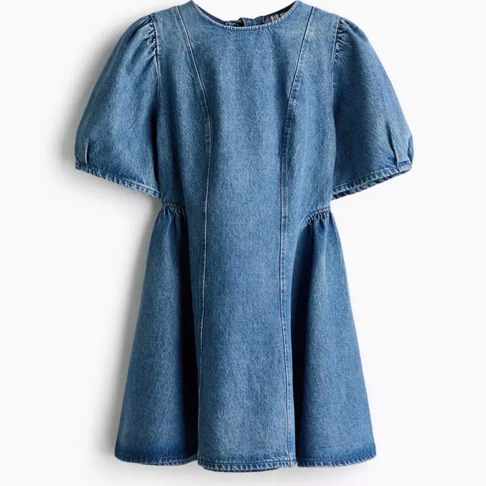 H&M Denim Blue Puff Sleeve Dress - Picture 3 of 6